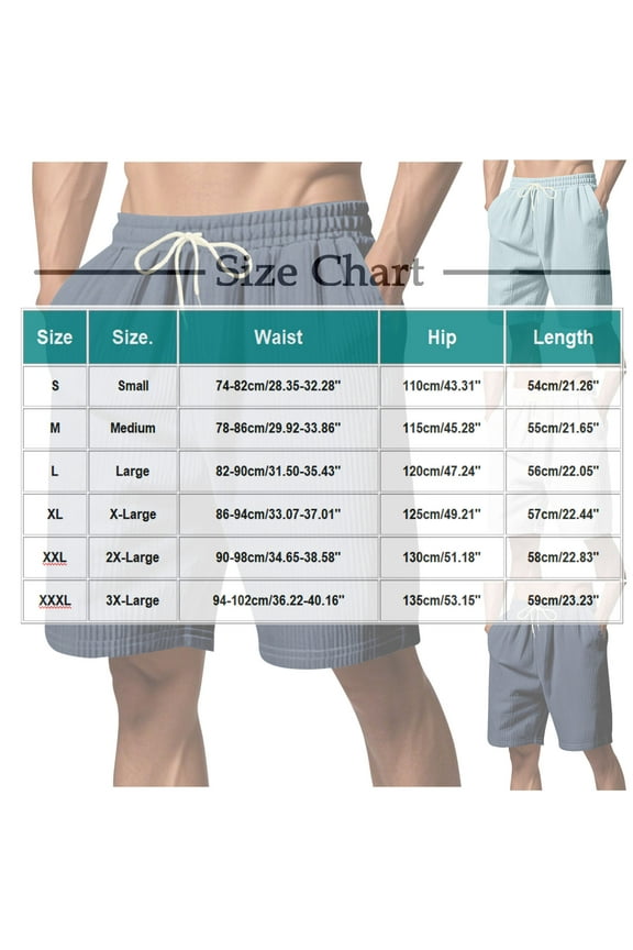 Fashion YLSDY Men's Shorts Summer Elastic Waist Mokaloha Shorts Drawstring Beach Corduroy Short Lightweight Short Light Blue S