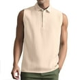 thumbnail image 1 of Fashion YLSDY Men's Sleeveless Linen Tank Tops Striped Jacquard Stylish Shirts Quarter Button Lapel Tops Gym Workout Muscle Shirts Khaki L, 1 of 8