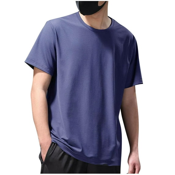 Fashion YLSDY Men's Sports T-Shirts Short Sleeve Crewneck Regular Cool Cotton T-Shirt with Pocket Casual Summer Streetwear Tops Navy M