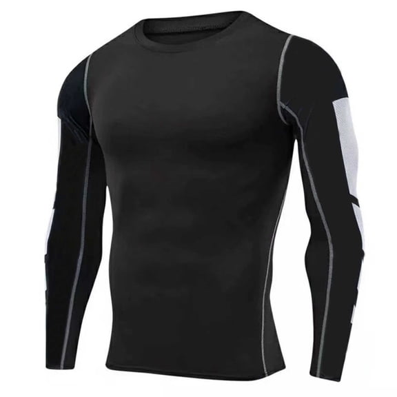 Fashion YLSDY Men's Stylish Long Sleeve Shirts Rash Gard Running Golf Muscle T-Shirts Athletic Gym Workout Swim Undershirt Tops Black M