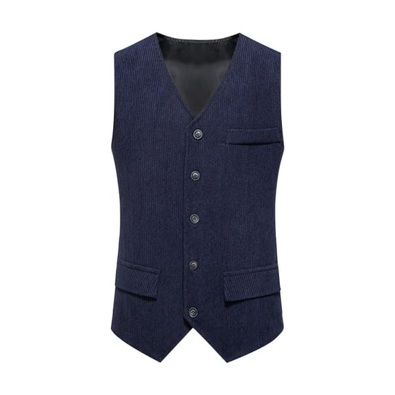 Fashion YLSDY Men's Suede Leather Suit Vest V Neck Cowboy Vest Vintage 5 Snaps Western Vests Casual Waistcoat for Wedding Prom Navy S