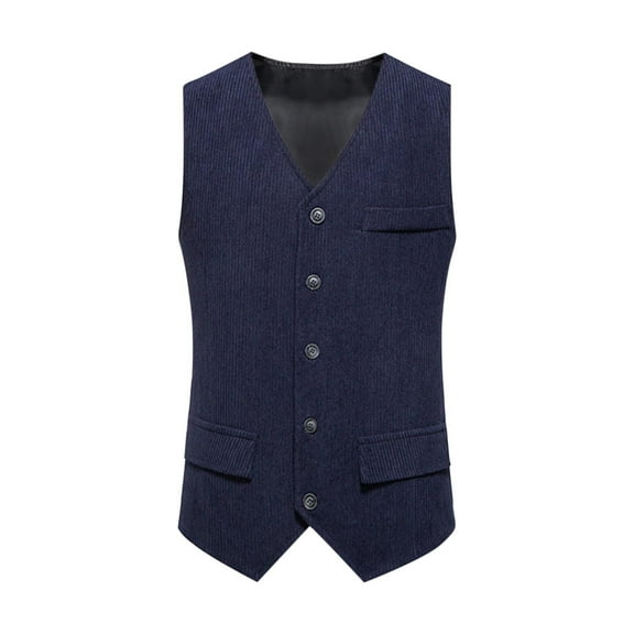 Fashion YLSDY Men's Suede Leather Suit Vest V Neck Cowboy Vest Vintage 5 Snaps Western Vests Casual Waistcoat for Wedding Prom Navy S