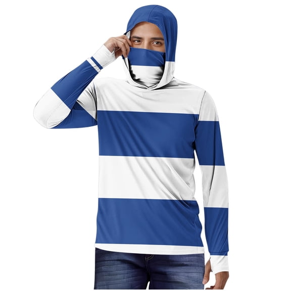 Fashion YLSDY Men's Sun Protection Hoodie Shirt with Face Mask Neck Gaiter Thumb Hole Striped Color Block Rash Guard Big&Tall Blue XXXXL