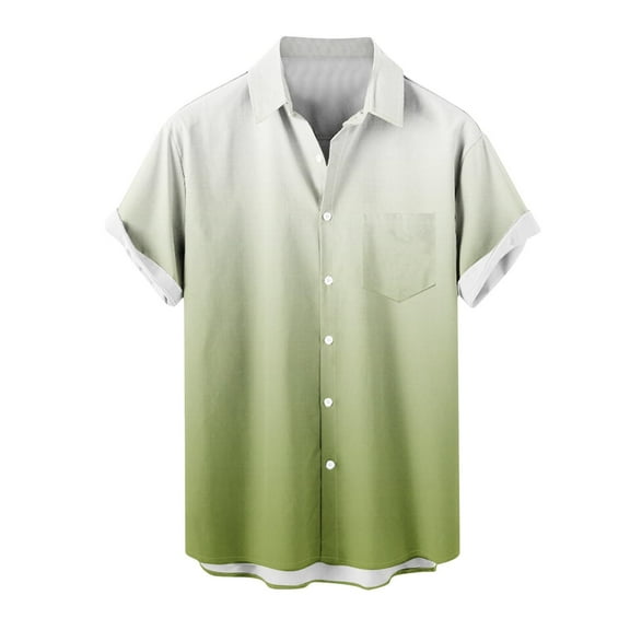 Fashion YLSDY Men's Vintage Bowling Shirts Gradient Short Sleeve Regular Fit Hawaiian Casual Button Down Shirt Stylish Summer Beach Shirts Green XL