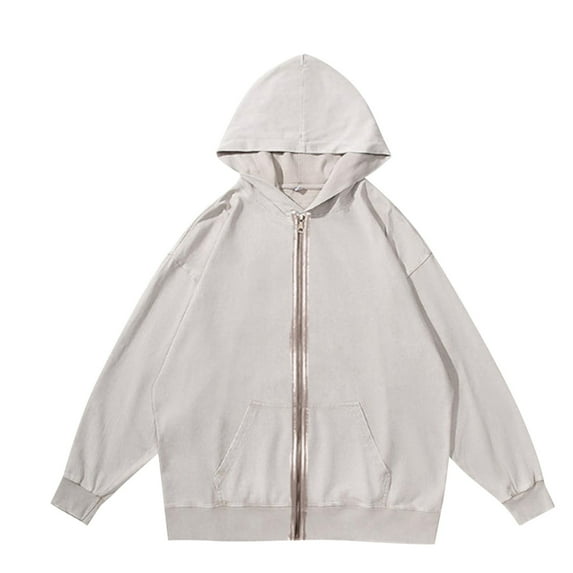 Fashion YLSDY Men's Zip-Up Hoodies Solid Hip-Hop Y2K Oversize Wash Old Vintage Basic Hoodies Heavyweight Casual Fit Sweatshirt Beige XXL