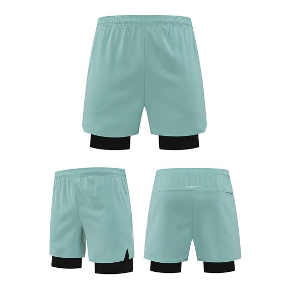Fashion YLSDY Mens 2 in 1 Running Short Stretch Quick Dry Athletic Gym Shorts with Compression Liner Workout Short with Pockets Green XL