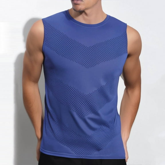 Fashion YLSDY Mens Athletic Tank Tops Workout Sleeveless Wicking Mesh Cool Clothes Slim Fit Compression Water Sports Cut Off Shirts Blue XXL