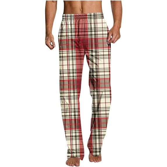Fashion YLSDY Mens Buffalo Plaid Pajama Pants Sleep & Lounge PJS Pants Bottoms Casual Homewear Elastic Waist Sleepwear Pants Red XL