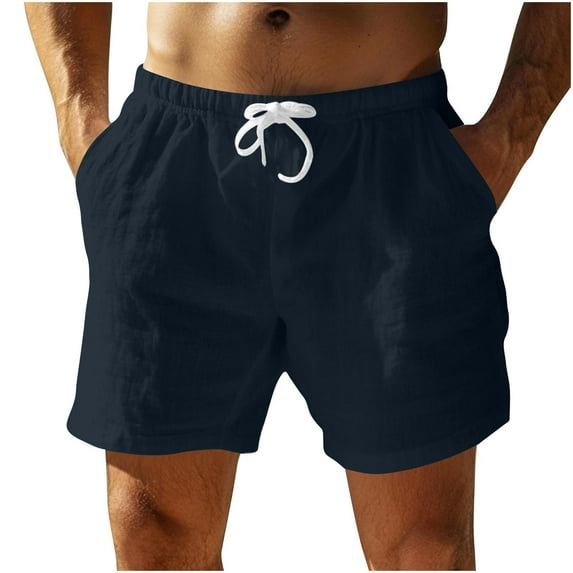 Fashion YLSDY Mens Casual Beach Shorts Summer Loose Comfy Drawstring Elastic Waist Shorts Trendy Solid Vacation Workout Pants Navy M
