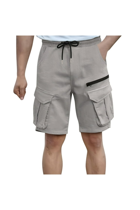 Fashion YLSDY Mens Casual Cargo Shorts Loose Comfy Drawstring Elastic Waist Hiking Travel Short Work Shorts with Multi Pockets Gray S