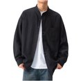 thumbnail image 1 of Fashion YLSDY Mens Casual Long Sleeve Tee Shirt Stand Up Collar Button Up Loose Shirts Solid Color Fashion Lightweight Blouse Black XXXL, 1 of 7