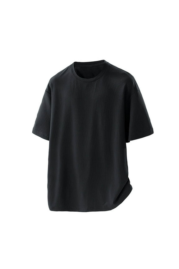 Fashion YLSDY Mens Casual Shirts Solid Color Short Sleeve Plus Size Loose Comfy Tee Shirt Flowy Knitted Workout Tunic Tops Black M