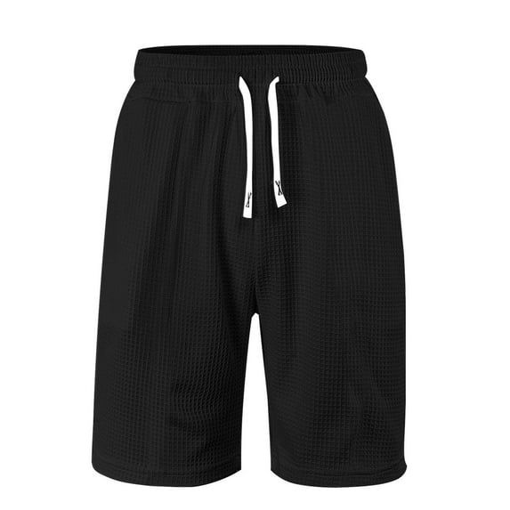 Fashion YLSDY Mens Casual Waffle Shorts Elastic Waist Drawstring Summer Beach Shorts 7" Workout Sweat Shorts with Pockets Black XXL