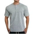 thumbnail image 1 of Fashion YLSDY Mens Cotton Henley T-Shirts Short Sleeve Button Up Casual Basic Tees Stretch Solid Breathable Work Shirts Dressy Gray L, 1 of 5