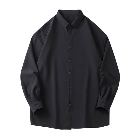 Fashion YLSDY Mens Dress Shirts Business Casual Regular Fit Formal Shirts Untucked Wrinkle-Free Long Sleeve Button Up Wedding Tops Black XXXL