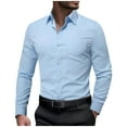 thumbnail image 1 of Fashion YLSDY Mens Dress Shirts Business Stretch Long Sleeve Collared Casual Solid Wedding Dating Button Down Shirt Light Blue L, 1 of 4