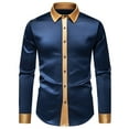 thumbnail image 1 of Fashion YLSDY Mens Dress Shirts Long Sleeve Stretch Performance Graduation Collared Shirt 80s Prom Formal Dress for Wedding Guest Satin Shiny Man Shirts Navy XXL, 1 of 6