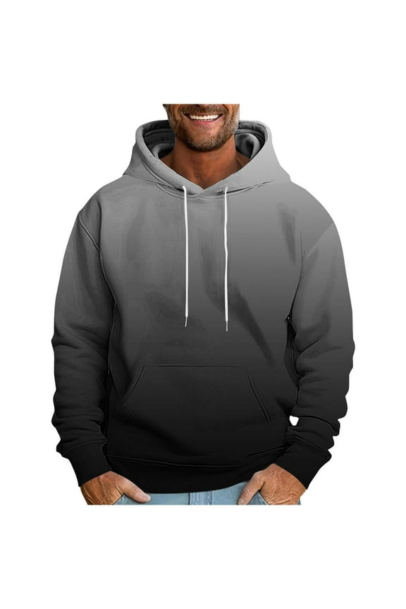 Fashion YLSDY Mens Fashion Sweatshirts 2025 Long Sleeve Fleece Hoodies Fall Winter Breathable Cozy Gradient Pullover with Pocket Black L
