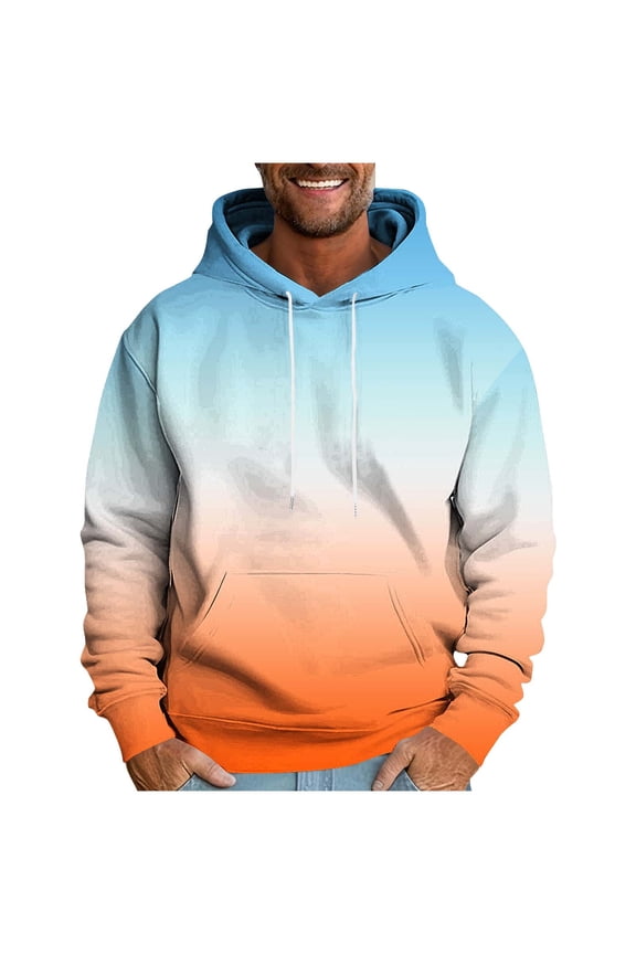 Fashion YLSDY Mens Fashion Sweatshirts 2025 Long Sleeve Fleece Hoodies Fall Winter Breathable Cozy Gradient Pullover with Pocket Orange L