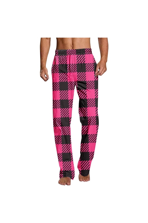 Fashion YLSDY Mens Hawaii Pants Argyle Design Fashion Plaid Cotton Lightweight Soft Hawaii Bottoms Lounge Sleepwear Pants Hot Pink L