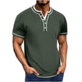 thumbnail image 1 of Fashion YLSDY Mens Henley Shirts Stylish Short Sleeve T-Shirts Color Block Casual Collarless 3 Button V Neck Tees Black S, 1 of 6