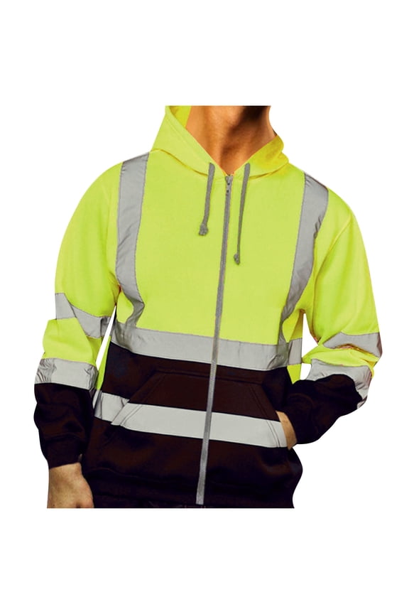 Fashion YLSDY Mens High Visibility Hoodie Class 3 Reflective Safety Jackets Rain Coat Hi Vis Hooded Sweatshirts Work Windbreakers Green XXL