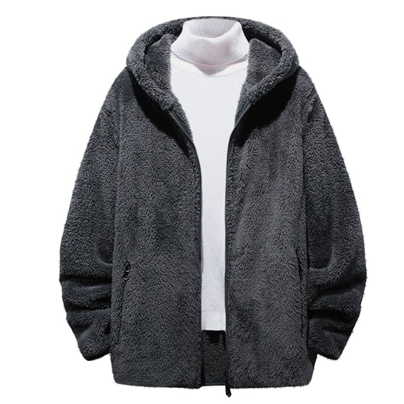 Fashion YLSDY Mens Long Sleeve Jacket Hooded Coats for Man Fleece Lined Wool Thermal Fuzzy Hooded Plain Fall Winter Jackets 2025 Gray XXL
