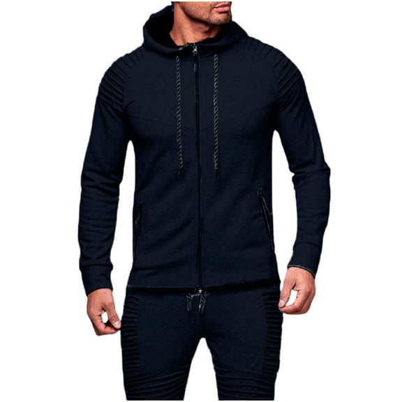 Fashion YLSDY Mens Long Sleeve Jackets Frawstring Hooded Outfits Sweatshirt for Mens Plain Fall Winter Outfits 2025 Fashion Coat with Zip Pockets Navy XL