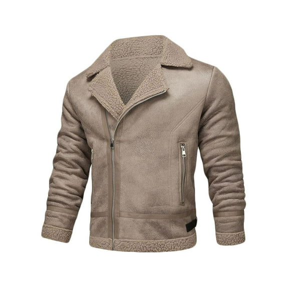 Fashion YLSDY Mens Long Sleeve Reversible Jacket Outerwear for Man Neck Thick Thermal Fuzzy Plain Fall Winter Jacket 2025 Beige M