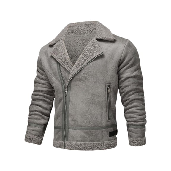 Fashion YLSDY Mens Long Sleeve Reversible Jacket Outerwear for Man Neck Thick Thermal Fuzzy Plain Fall Winter Jacket 2025 Gray L