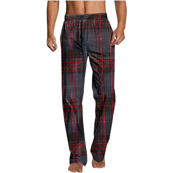 Fashion YLSDY Mens Pajama Pants Comfy Bottom with Pockets Plaid Sleepwear Wide Leg Soft Stretchy Casual Loose Fit Sleep Trousers Gray M