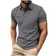 thumbnail image 1 of Fashion YLSDY Mens Button Collared Shirts Short Sleeve Casual Color Block Golf T Shirt Stylish Contrast Colors Button Lapel Collar Cotton Tops Dark Gray S, 1 of 6