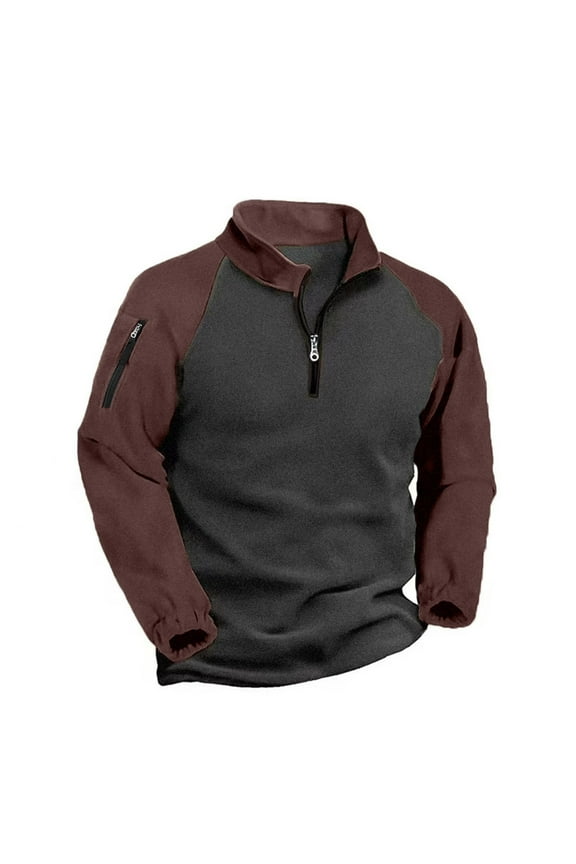 Fashion YLSDY Mens Quarter Zip Fleece Tactical Sweatshirt Stand Collar Long Sleeve Pullover Henley Sweatshirt for Outdoors Coffee S