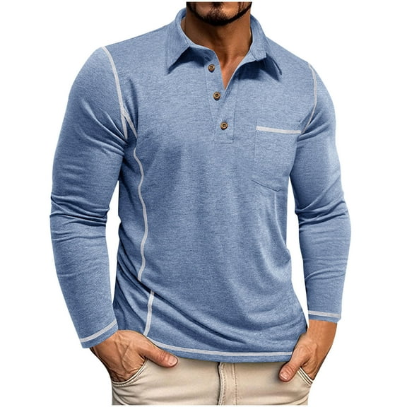 Fashion YLSDY Mens Shirts Long Sleeve Casual Classic Henley Cotton T-Shirts Collared Lightweight Button Tee Shirts Light Blue M