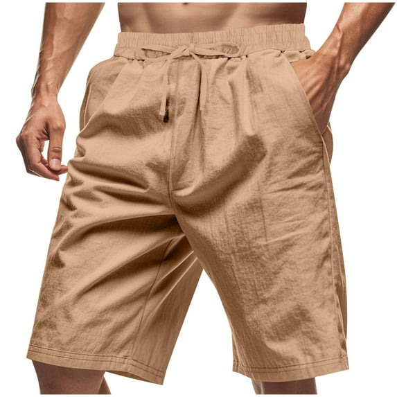 Fashion YLSDY Mens Shorts Solid Color Casual Drawstring Summer Beach Short Pants Lightweight Elastic Waist Comfy Outdoor Shorts Khaki M