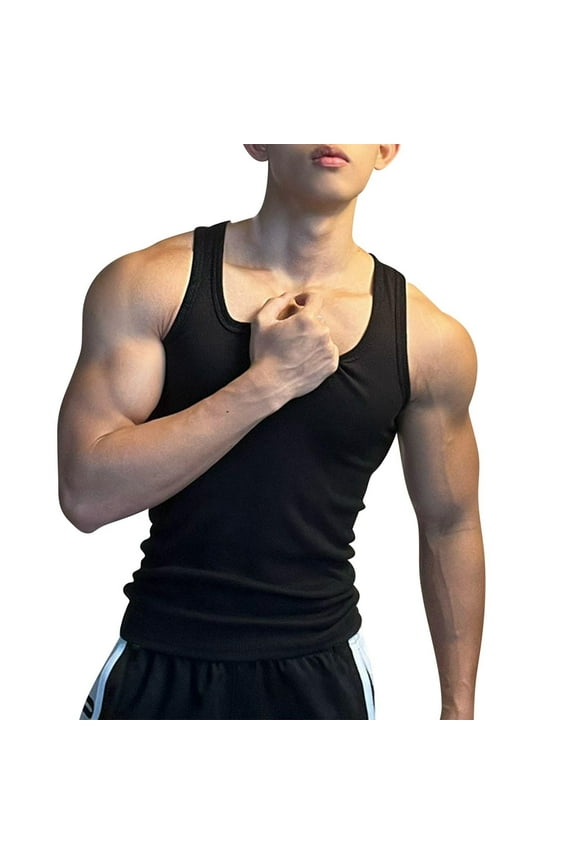 Fashion YLSDY Mens Square Cut Tank Tops Workout Fitness Compression Undershirt Running Gym Stringer Slim Fit Bodybuilding Shirts Black XXL