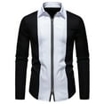 thumbnail image 1 of Fashion YLSDY Mens Tops Color Block Loose Fit Blouse for Man Long Sleeve High Neck Faux Satin Formal Summer Fall Shirts 2025 Black M, 1 of 7