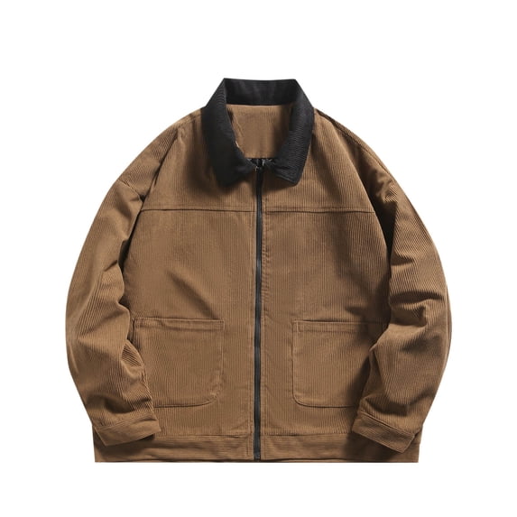 Fashion YLSDY Mens Zip Up Western Corduroy Jackets Lightweight Collar Bomber Jacket Retro Distressed Long Sleeve Textured Shackets Coffee XXXXL