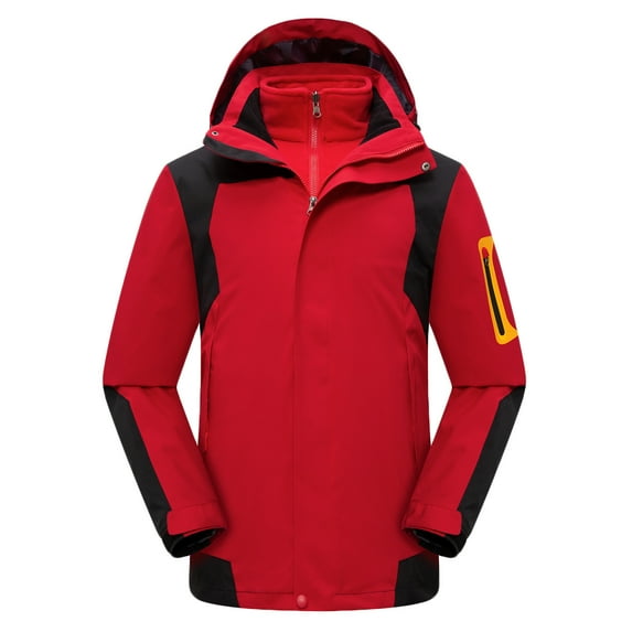 Fashion YLSDY Mens Zip up 3-in-1 Winter Coats Snow Ski Jacket Zip Long Sleeve Hooded Waterproof Windproof Fleece Lined Winter Jacket Parka Red XXXL