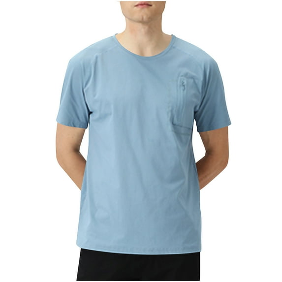 Fashion YLSDY Moisture Wicking Shirts for Men Short Sleeve Workout Quick Dry Active Wear Athletic T-Shirt with Chest Zipper Pocket Light Blue XXL