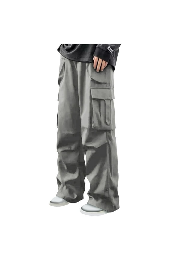 Fashion YLSDY Outdoor Trousers for Men Casual Fashion Stretch Drawstring Pants Solid Color Loose Fit Comfy Pant with Multi Pockets Gray 4