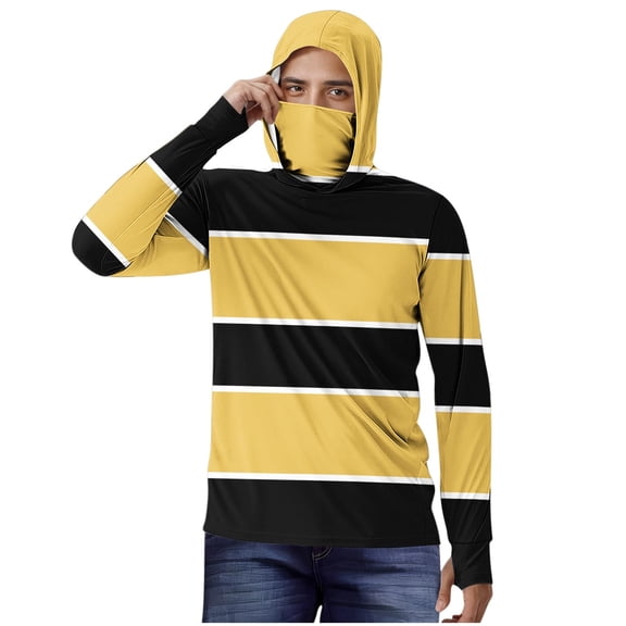Fashion YLSDY Refined Striped Printed Hooded Sunproof Tunic for Men Comfy Cool Feeling with Face Mesh Commuting Sun Protection Jackets Yellow XL