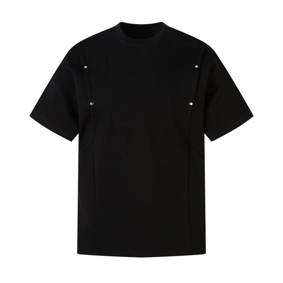 Fashion YLSDY Summer Loose Men's Tops Short Sleeve Crew Neck T-Shirts Cotton Patchwork Fashion T-Shirt Solid Loose Casual Streetwear Tees Black L