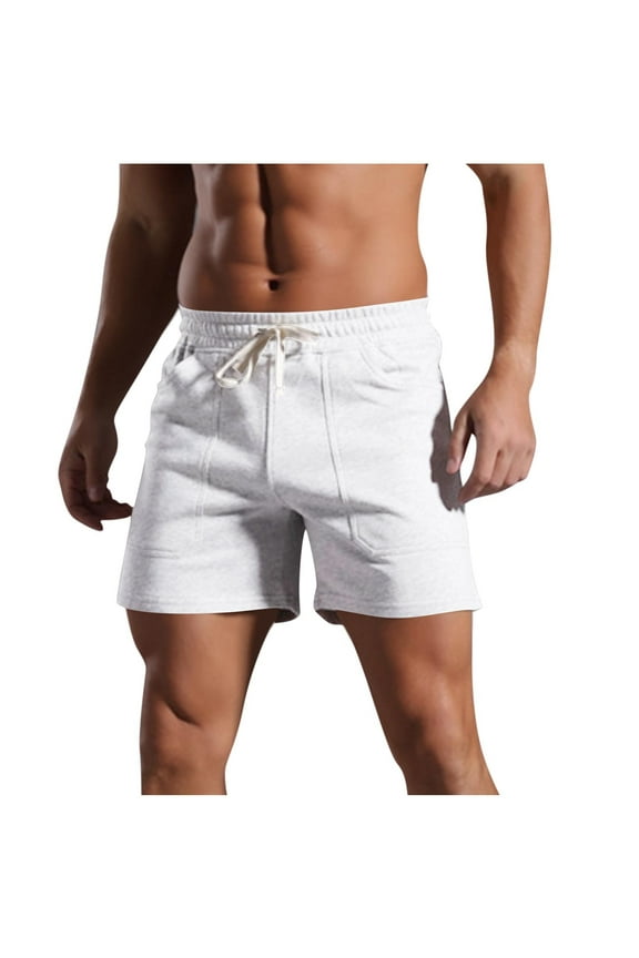 Fashion YLSDY Sweat Shorts Men Casual Cotton Flowy Comfy Athletic Short Pants Workout Drawstring Elastic Waist Running Shorts White XL