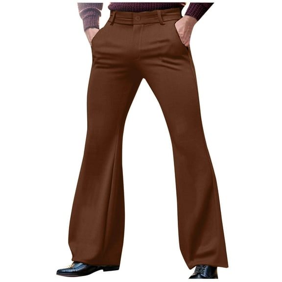Fashion YLSDY Trendy Pants Men Corduroy Vintage Bell Bottom Pants 60s 70s Disco Outfits Stretch Slim Fitted Hippie Party Trousers Coffee M