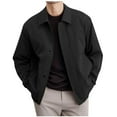 thumbnail image 1 of Fashion YLSDY Vintage Zip up Jacket Men Fall Casual Loose Retro Collared Short Coat Solid Color Turndown Collar Street Outwears Black XL, 1 of 9
