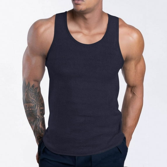 Fashion YLSDY Workout Undershirt for Men Sleeveless Round Neck Slim Muscle Shirt Solid Color Sports Going Out Dressy Tank Top Black XXXL