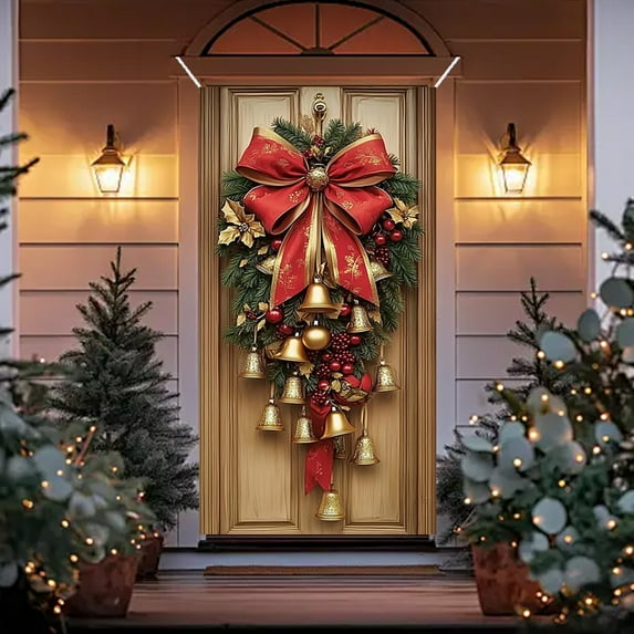 YZEGDCH Door Curtain, Front Door Cover, Xmas Hanging Banner Background for Home Holiday Christmas Decoration, Gifts for Family Friends