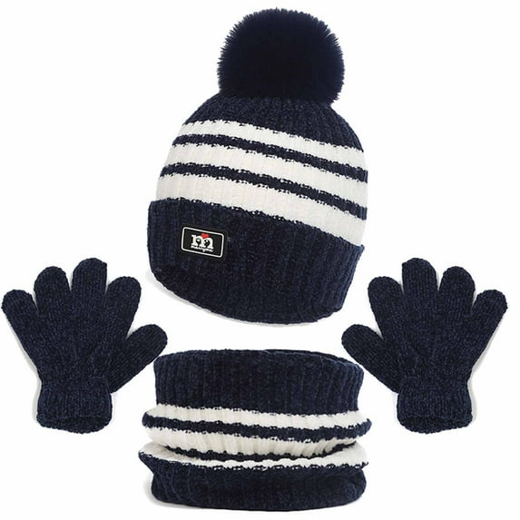 Miqool 3 PCS Baby Winter Hat Scarf Gloves Set Kids Knitted Cap Neck Warmer Mitten for Boys Girls 2-5 Years