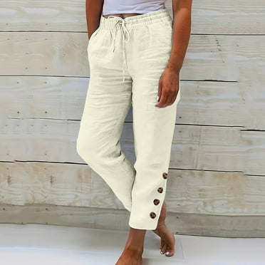 Deals of The Day Clearance! Abomasnow Linen Pants for Women Casual High Waist Pants Drawstring Loose Fit Summer Wide Leg Pants Trousers with Pockets